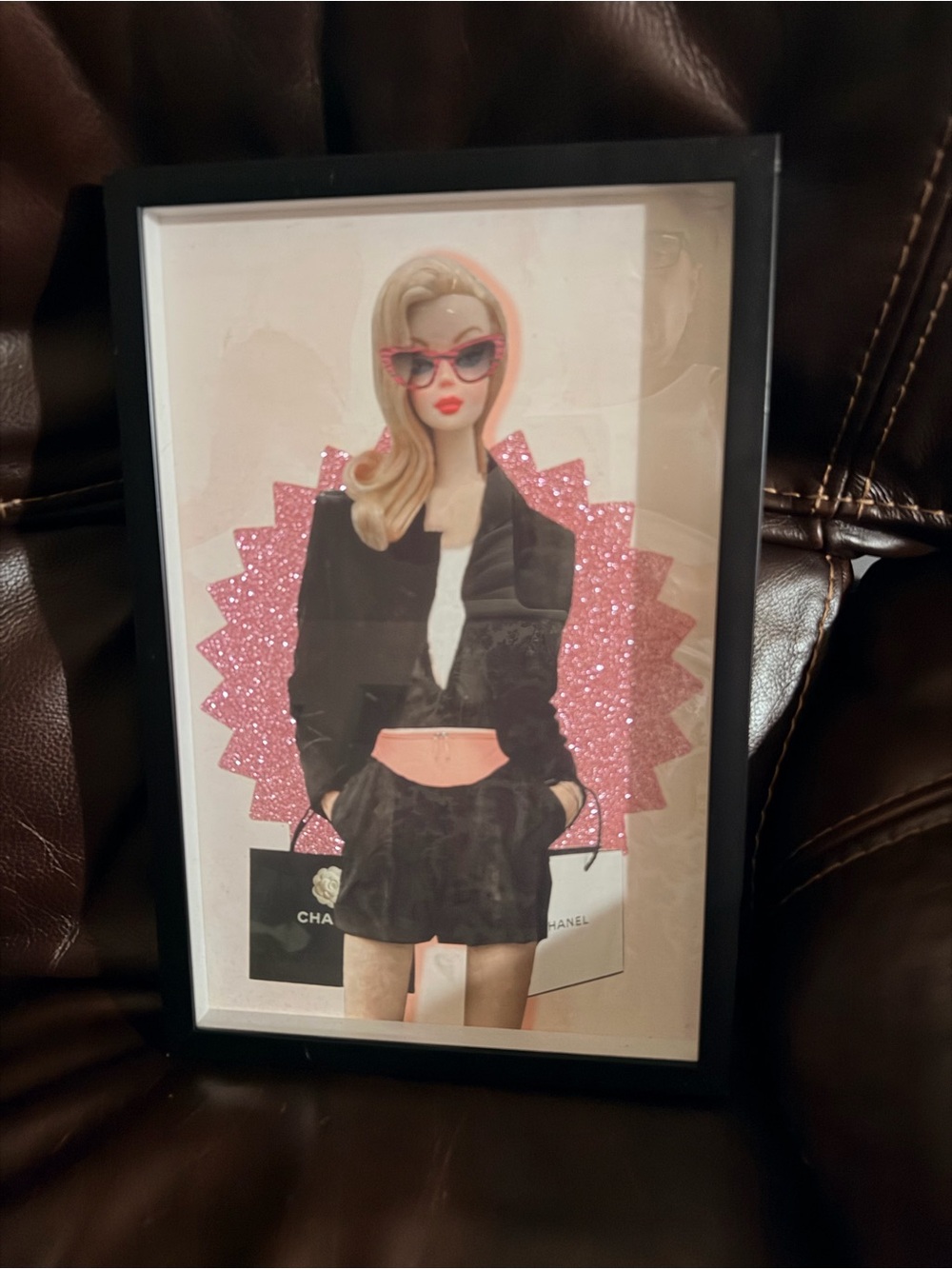 Framed Barbie Fashion Art Glass Frame with Chanel Shopping Bags, 10” x 15”